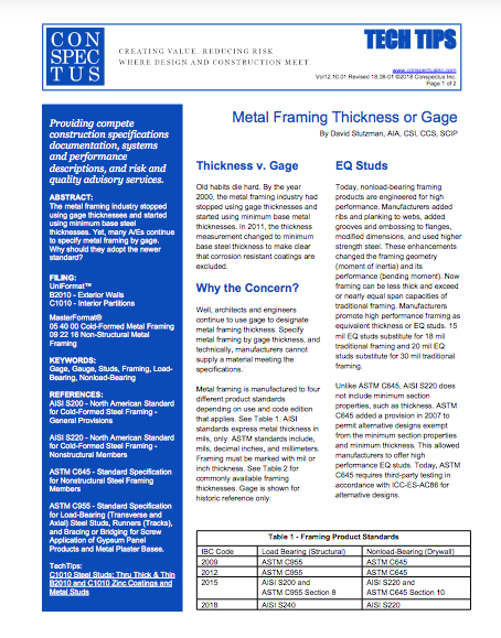 B2010 Metal Framing Thickness
