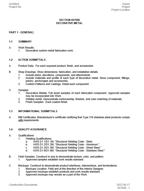 Spec Number Layout Specifications Formats & Processes Refresh