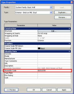 UniFormat Asssembly Code in Revit family properties window